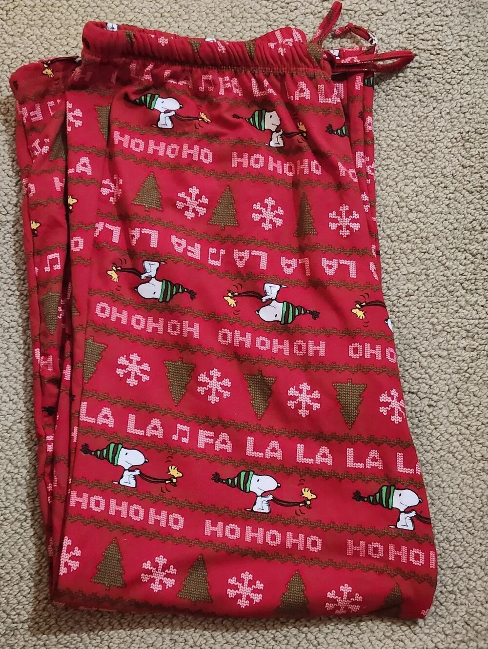 Peanuts Red Snoopy & Woodstock Holiday Women's Pajama Bottoms SIze XL